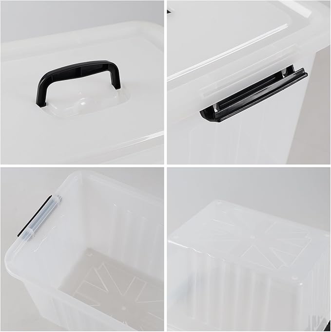 22 L Clear Storage Bin with Handle Plastic Latching Storage Box Bins 4-Pack