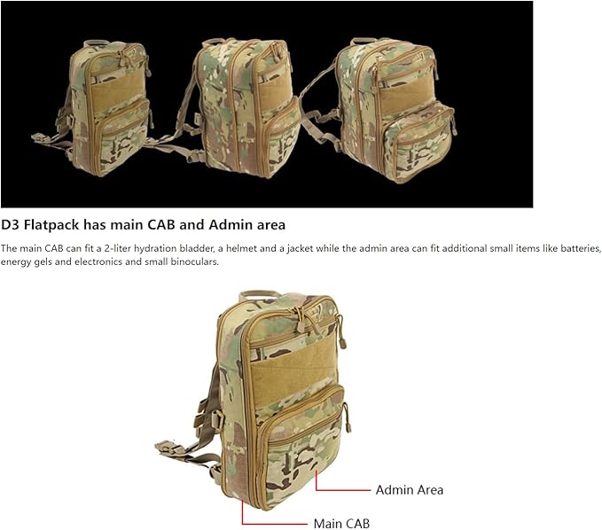 ACEXIER Flatpack D3 Tactical Backpack Hydration Carrier Molle Pouch Airsoft Military Gear Multipurpose Vest Assault Softback Travel Bag (Black)
