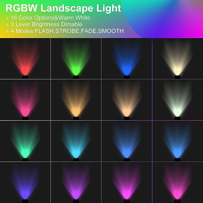 12W RGBW Landscape SpotlightColor Changing120V Landscape Lighting with RemoteIP65 Landscape Lights 16 Colors +Warm White Garden Decorative Lamp with US 3 Prong(8Pack)