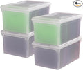 IRIS USA File Box File Organizer w/Hinged Split Lid for Letter File Important Document Box Plastic Storage Filing Bin for Moving Stackable Nestable Portable Pearl 44 Qt. 4 Pack