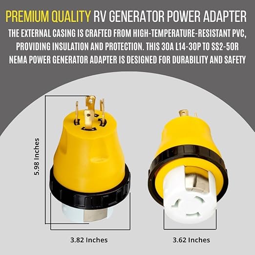NEMA L14-30P to 50A SS2-50R RV Marine Power Generator Adapter 30A L14-30P to SS2-50R 30A Male 4 Prong Twist Lock Adaptor to 50A SS2-50R Plug Female with Locking Ring 125V/250V by FASWORX