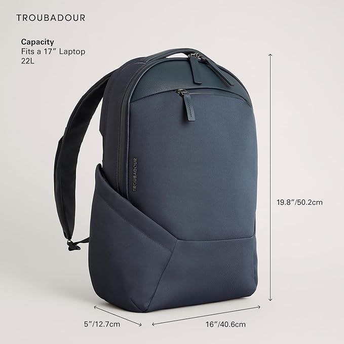 Troubadour Apex 4.0-22L Premium Laptop Backpack - Ergonomic &amp Water Resistant - Designed for Work and Travel - Basalt