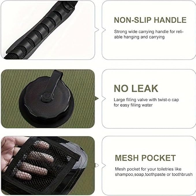 5 Gallon Solar Power Thermal Camping Shower - Enjoy Instant Warmth On-The-Go! Portable Bath Bag with Detachable Hose &amp Adjustable Showerhead Perfect for Outdoor Adventures Hiking Beach Swimmin