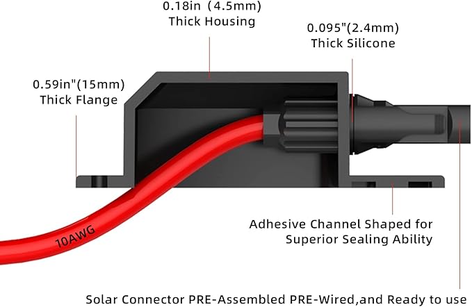 Solar Weatherproof Entry Gland Entry Housing Through RV roof Solar Entry housing with 10AWG Solar Extension Cable Solar Connector Solar Project on RV Campervan Van