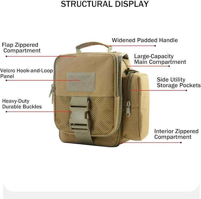 Tactical Messenger Bag Small - Men Military MOLLE Crossbody Pack EDC Belt Pouch with Phone Zippered Pocket(Patch Included) (Black)