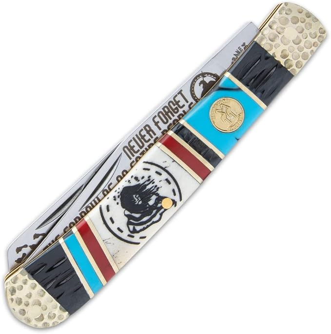 Trapper Knife - Trail of Tears | Pocket Knife for Men | Native American Collectible | 440 Stainless Steel Blades | Bone Handle Scales | Hammered Bolsters | Serialized &amp Limited Edition | Closed 4