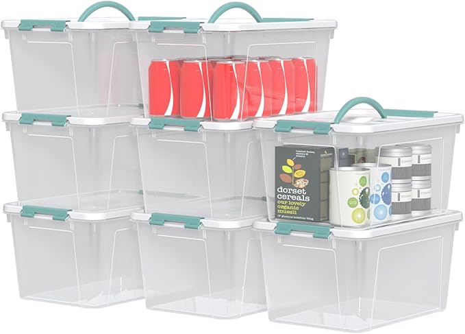 8 Packs 14 Quarts Latching Containers with Handles Please Clear Storage Boxes Totes