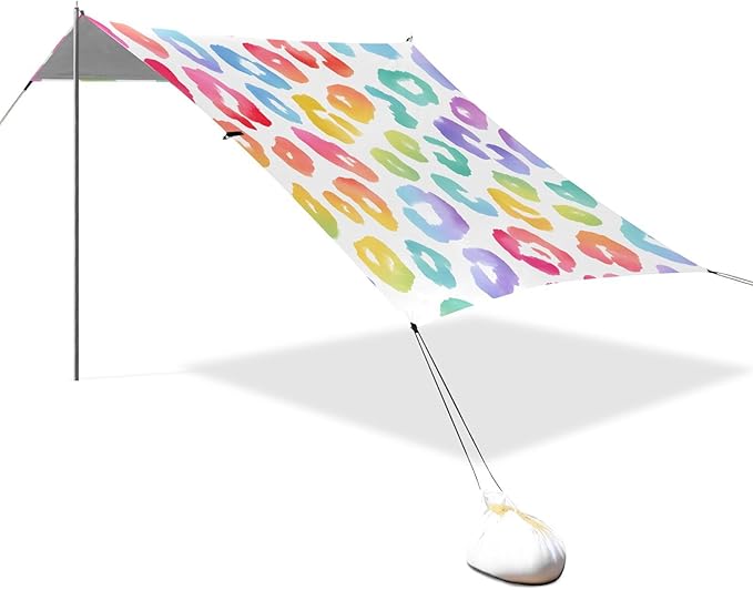 ALAZA Pastel Rainbow Leopard Spots Print on A White Background Watercolour Vector Pattern Beach Tent Sun Shelter Portable Canopy Sunshade for Outdoor Camping Picnics Backyard Fun 10x9 ft