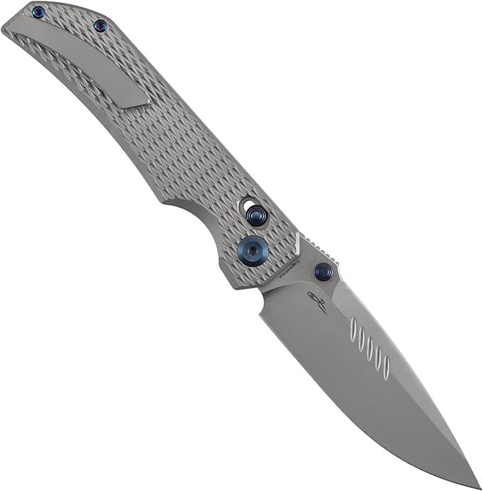 KANSEPT Eaglestrike Pocket Knife 3.73 Stonewashed CPM S35VN Blade Bead Blasted Titanium Handle with Diamond Pattern and Thumb Stud Lock for EDC Camping Hiking Survival Gifts for Men K1095V4