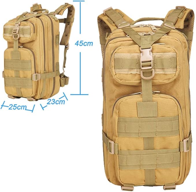 Outdoor Sports Pack Hiking Bag Tactical Rucksack Camo Knapsack Combat Camouflage Tactical Molle 25L 3P Backpack - Tan