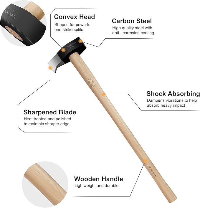 Splitting Maul- Wood Splitter Maul 6 1/2 lbs Head- Heavy Duty Wood Splitter Axe with 36 ergonomics Hickory Handle for HardwoodCampfiresFirewood(36inch Splitting Maul)