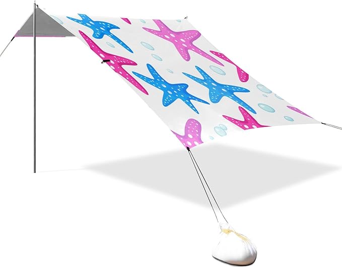 xigua Starfish Beach Tent Sun Shelter with Carrying Bag - Silver Coated Oxford Fabric Beach Canopy for Beach Camping Fishing - Includes Windproof Ropes Sandbags &amp Stakes