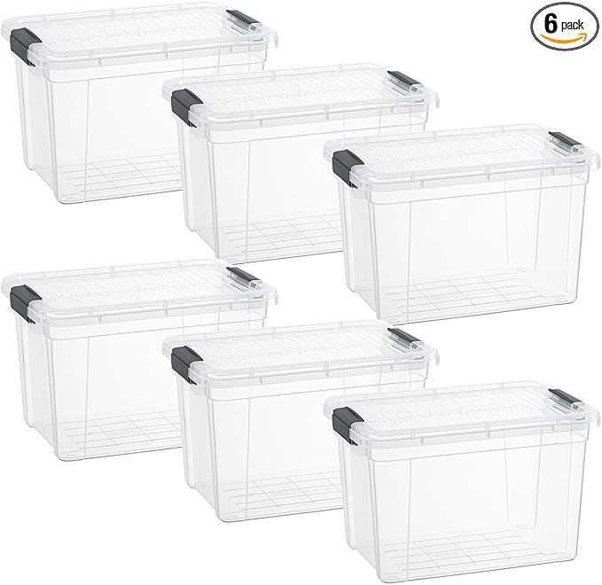 Superio Clear Storage Boxes with Lids 8.7 Quart Plastic Container Bins for Organizing Stackable Crates BPA Free Non Toxic Odor Free Organizers for Home Office and Dorm 6 Pack