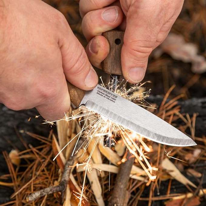 BPSKNIVES Bushmate 2.0 Designed by DBK - Bushcraft Knife - Fixed-Blade Carbon Steel Knife with Leather Sheath &amp Firestarter - Outdoor Full Tang Camping Survival Knives