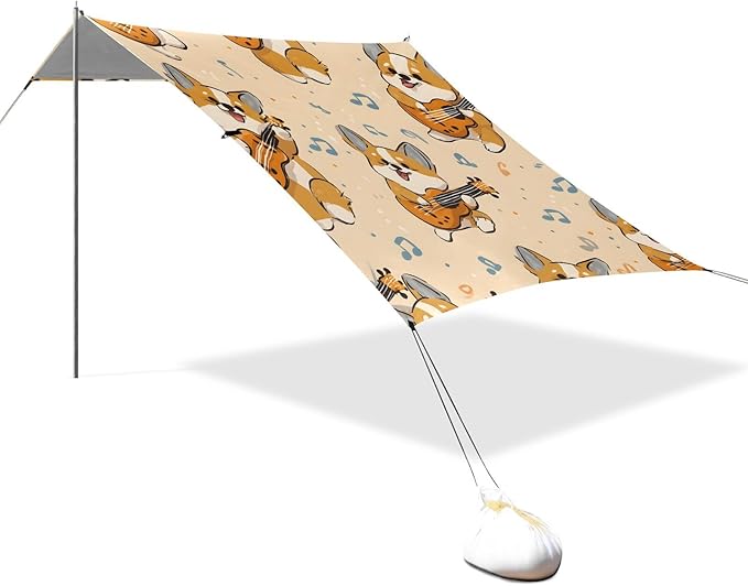 ALAZA Playing Guitar with Dog Pattern Beach Tent Sun Shelter Portable Canopy Sunshade for Outdoor Camping Picnics Backyard Fun 10x9 ft