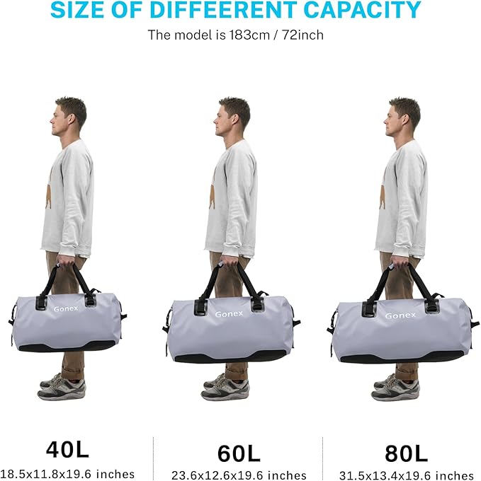 Gonex 40L 60L 80L Extra Large Waterproof Duffle Travel Dry Duffel Bag Heavy Duty Bag with Durable Straps &amp Handles for Kayaking Paddleboarding Boating Rafting Fishing