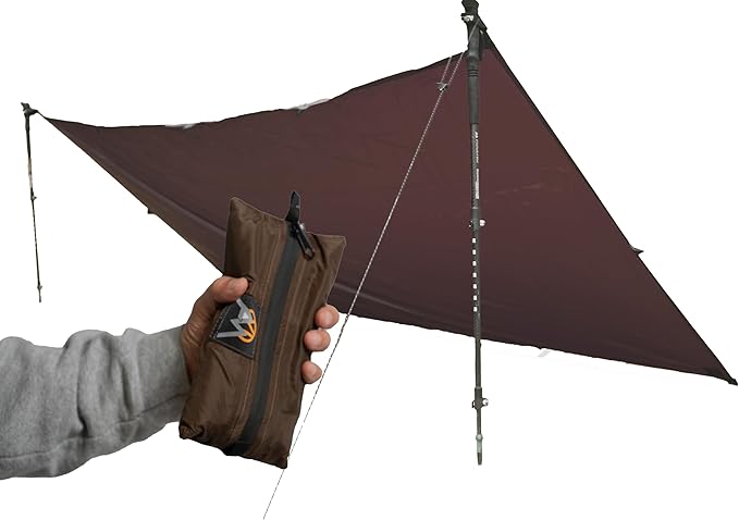 VIAM Outdoors Switchback Tan Tarp: Waterproof Camping Tarp for Hunting Glassing Hammock Rain Fly Ultralight Backpacking Gear Sun Shelter &amp Heavy Duty Outdoor Protection - 1.1oz