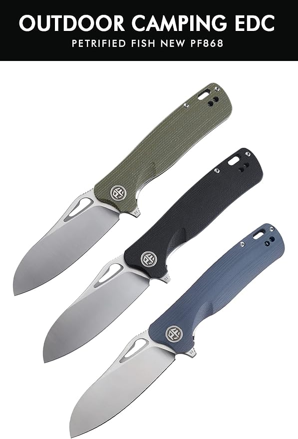 Petrified fish PF868 Bunta3.35 D2 Satin Blade146g G10 Handle Flipper Folding knife (Gray G10 Satin)