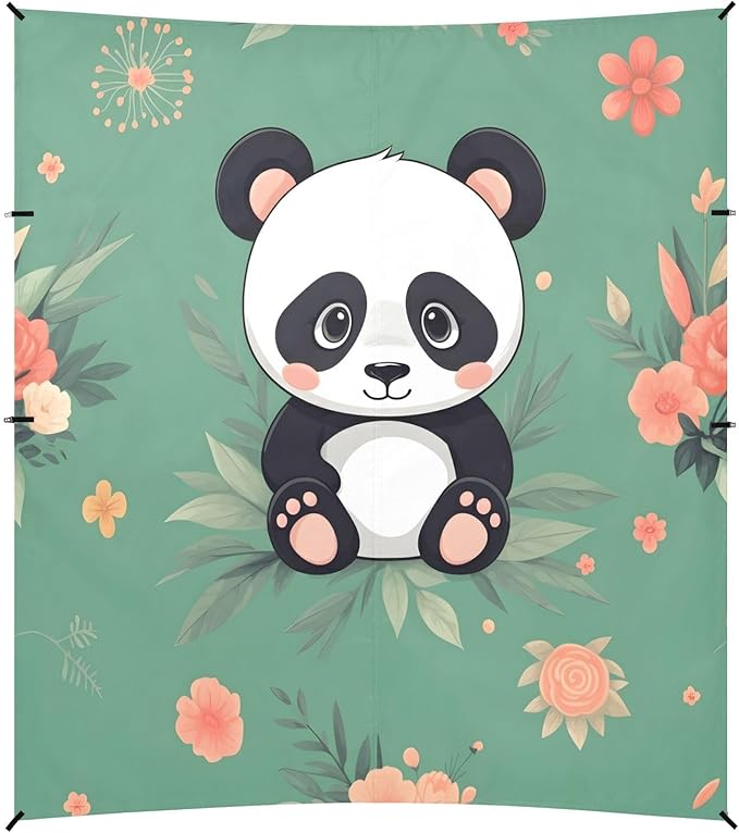 Cartoon Panda Beach Tent Sun Shelter Set UPF50+ UV Protection 10.5 x 9.19 FT Camping Shade Canopy with Sandbags Sand Anchors Carrying Bag and Others