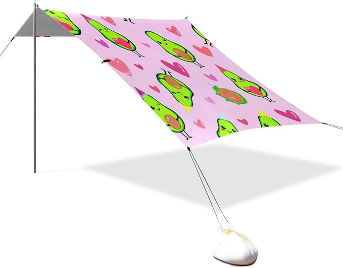 xigua Avocados Beach Tent Sun Shelter with Carrying Bag - Silver Coated Oxford Fabric Beach Canopy for Beach Camping Fishing - Includes Windproof Ropes Sandbags &amp Stakes