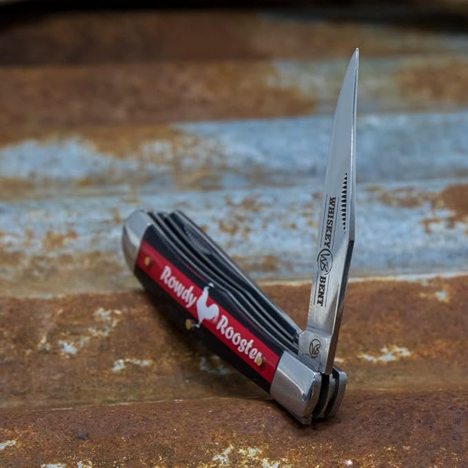 WHISKEY BENT HAT CO. Traditional Trapper Folding Pocket Knife 4.125 Closed Length 440C Stainless Steel Blades (Rowdy Rooster)