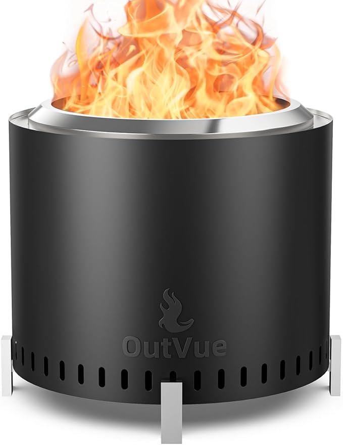 OutVue 19.5 inch Stainless Steel Smokeless Fire Pit Outdoor Smokeless Firepit with Tote Bag&ampFire Poker Wood Burning Fire Pits for Camping Bonfire Low Smoke Firepit for Outside (Vertical Hole)