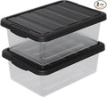 Vcansay 2 Pack 14 Quart Plastic Clear Latching Storage Container Frosted Stackable Bin with Black Lid Under Bed Storage Boxes for Closet Pantry Home Organization