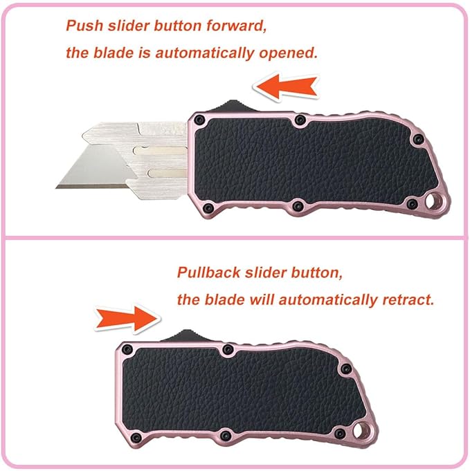 Caressolove Automatic Utility Knife Razor Blades Pocket Knife Box Cutters Retractable Heavy Duty Premium Safety Push Button Knife with 5PCS Blades (Rose gold)