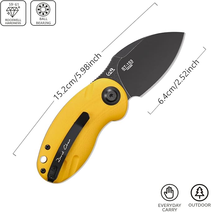 Sitivien ST153 Pocket Folding KnifeSandvik 14C28N Black Stonewashed Blade with G10 HandleChinese Zodiac Series EDC Tool Knifes Utility Knife for Camping Hunting Survival Hiking(Yellow) … …
