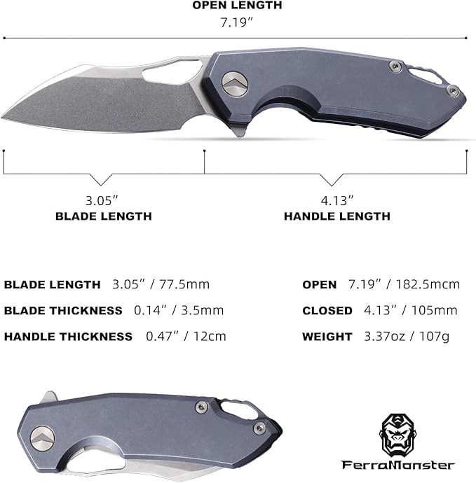Folding Knife Pocket Knife EDC Knife with Clip Survival Knife Camping Knife - M390 Steel Titanium Handle - Outdoor Camping Survival Hunting Knife with Sheath (Blue)