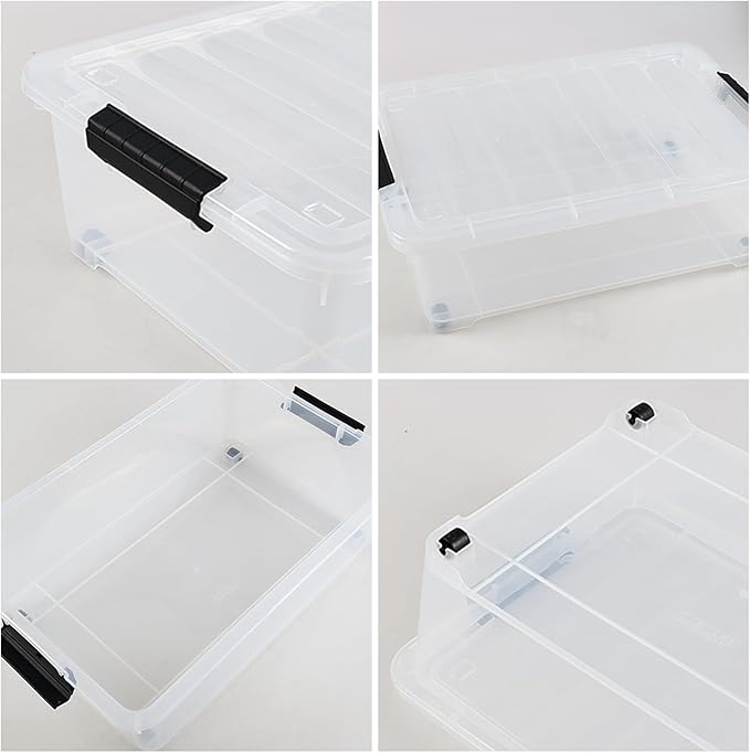 Gloreen 20 Quart Lidded Storage Bins with Wheels Clear Plastic Under Bed Storage Boxes 3 Pack