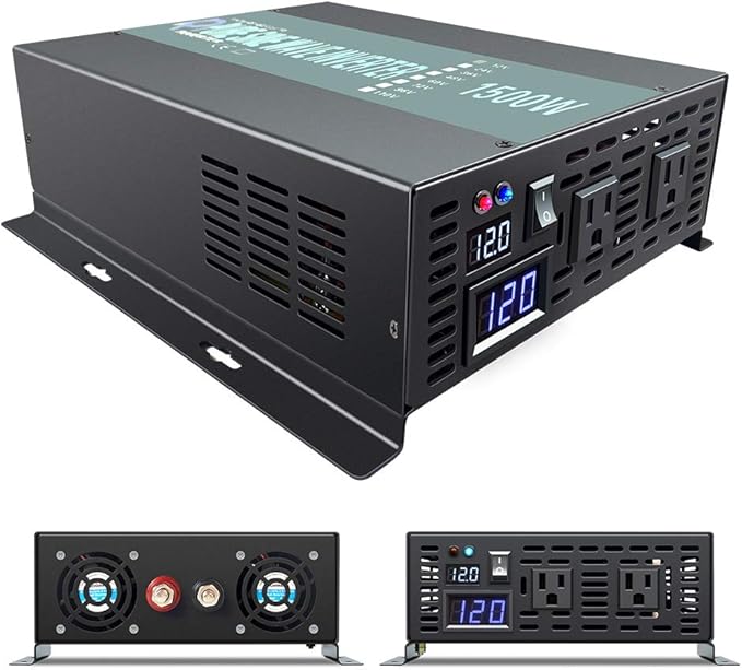 WZRELB 1500W Continuous Pure Sine Wave Inverter DC 12V to AC 120V Car Power Inverter with Dual AC Outlets