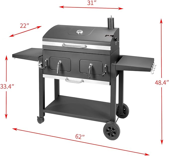 Charcoal Grill Outdoor BBQ Grill Extra Large Cooking Area 794 Square Inches with Two Individual &amp Adjustable Charcoal Tray Foldable Side Tables for Outdoor Cooking Backyard Camping Picnics By DN