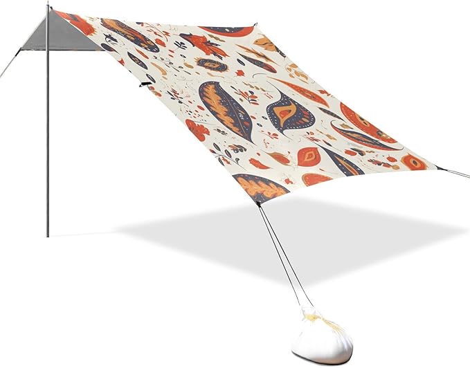 Colorful Paisley Pattern Beach Cabana Tent UPF50+ Protection Easy Setup Sun Shelter with Sandbags &amp Sand Shovel for Family Trips Picnics &amp Camping