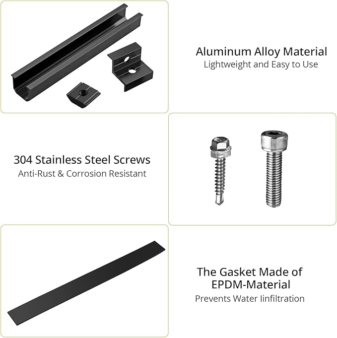 Anbte Solar Panel Bracket Kit 6 Pcs 7.87 in Aluminium Solar Panel Mounting Rail 30mm/35mm Solar Panel End Clamps Solar Panel Brackets for Metal Roof Tin Roof Flat Roof Sheet Roof Black
