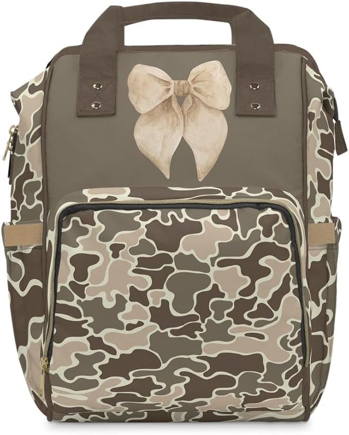 Marsh Camo Bow Backpack/Duck Camo Diaper bag/Cream Coquette Travel bag