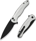 CIVIVI Kitefin EDC Pocket Knife 3.22“ 14C28N Drop Point Blade Folding Knife Aluminum Handle with Reversible Clip for Camping Hiking Hunting C24091-2 Silver