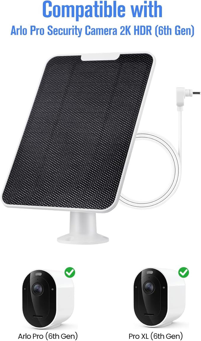 Solar Panel Charger Compatible with Arlo Pro 6/6 XL 6V 5W Solar Panel for Arlo Pro Security Camera 2K HDR (6th Gen 2025 Release) IP65 Weatherproof USB-C Plug 9.8ft Cable Secure Wall Mount 2 Pack