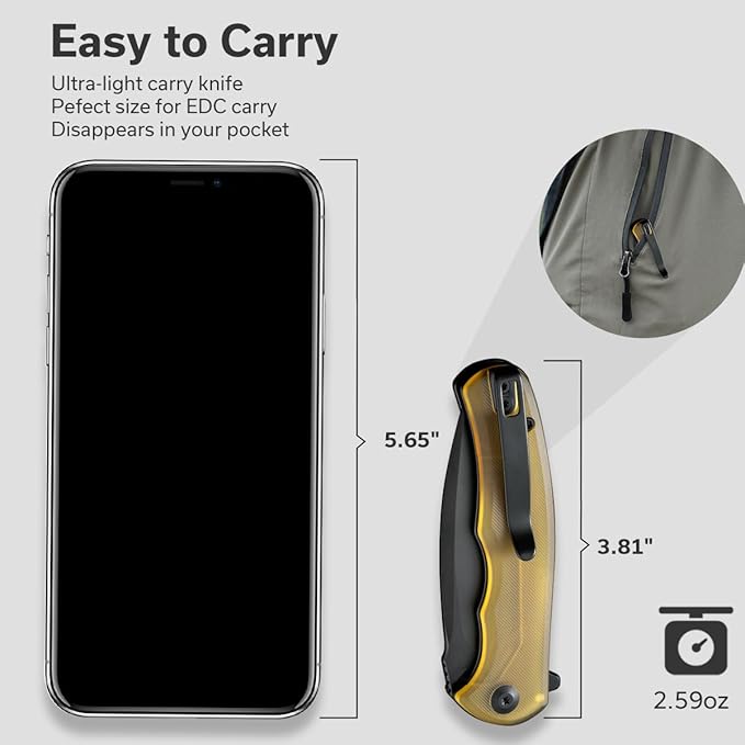 CIVIVI Mini Praxis Pocket Knife for EDC Folding Pocket Knife with 2.98 D2 Blade Ultem Handle with Flipper for Men Women C18026C-5