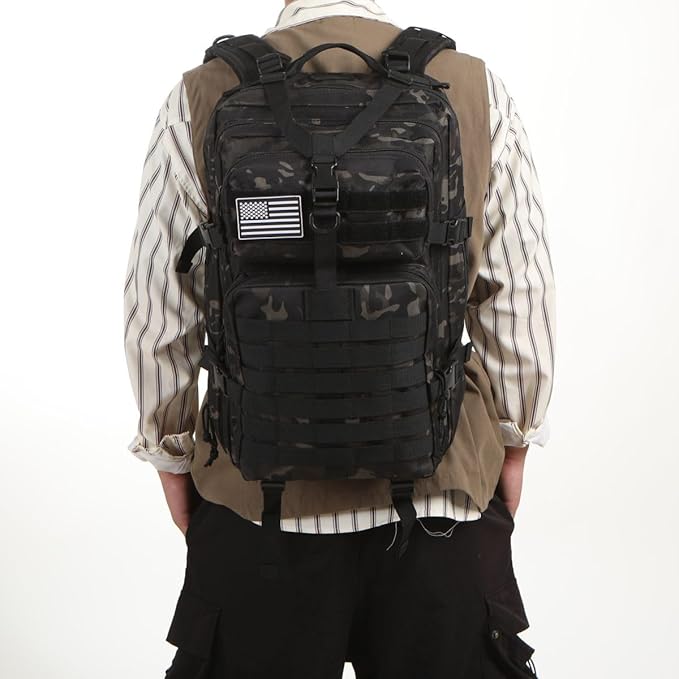 50L Sturdy Nylon Waterproof Fishing Hunting Backpack Outdoor Military Rucksacks Tactical Sports Camping Hiking (Camo black)