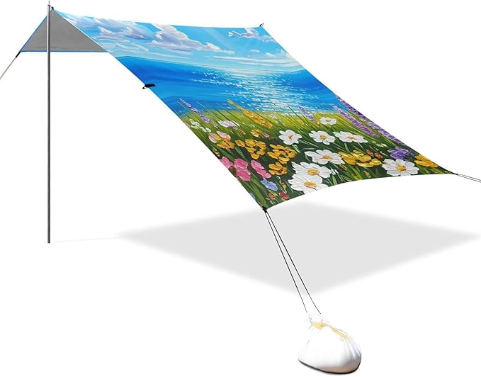 Beach Canopy with Windproof Ropes &amp Sandbags Beach Tent Sun Shade Sun Shelter for Camping Trips Fishing Backyard Fun or Picnics Landscape