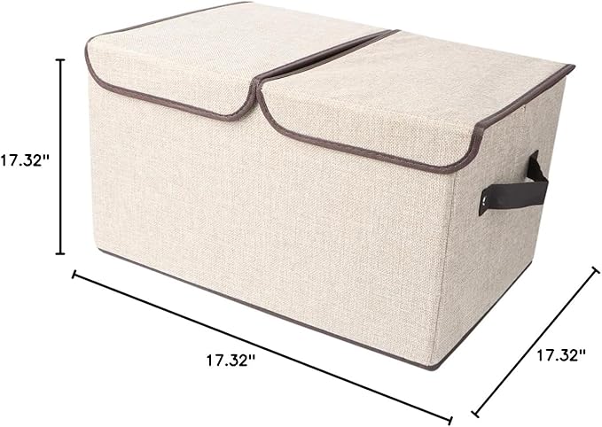 Levemolo Sturdy Space-saving Storage Basket Linen Cotton Storage Box Lid for Home Office Tidy