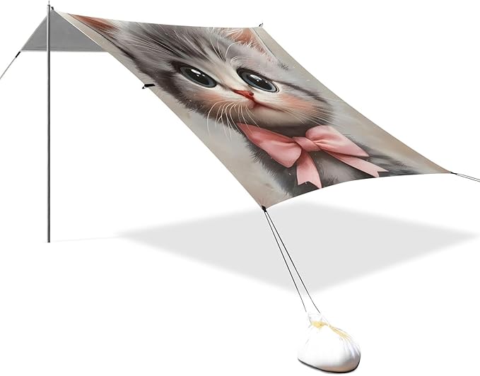 ALAZA Pink Bow Cat Beach Tent Sun Shelter Portable Canopy Sunshade for Outdoor Camping Picnics Backyard Fun 10x9 ft