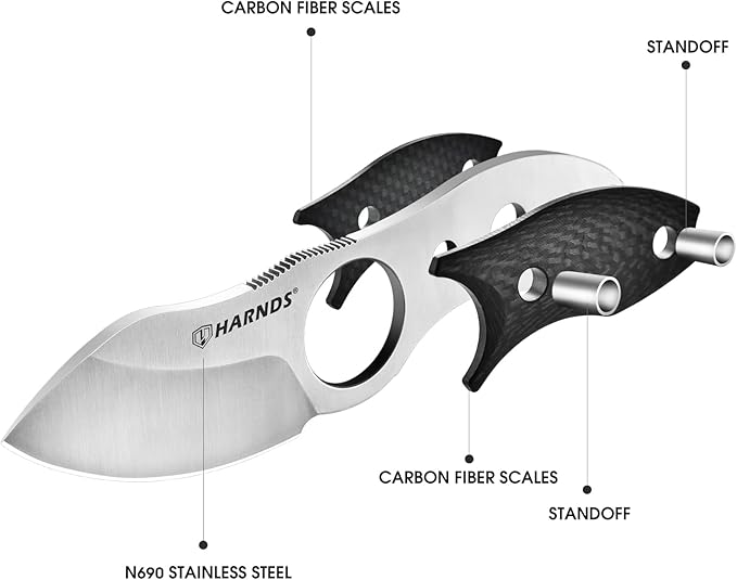 Harnds Small Fixed Blade Knife Full Tang Camping EDC with N690 Steel and Carbon Fiber Handle for Fishing and Skinning Eggplant