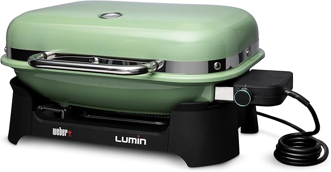 Weber Lumin Portable Outdoor Electric Barbecue Grill for Small Spaces and Travel Seafoam Green