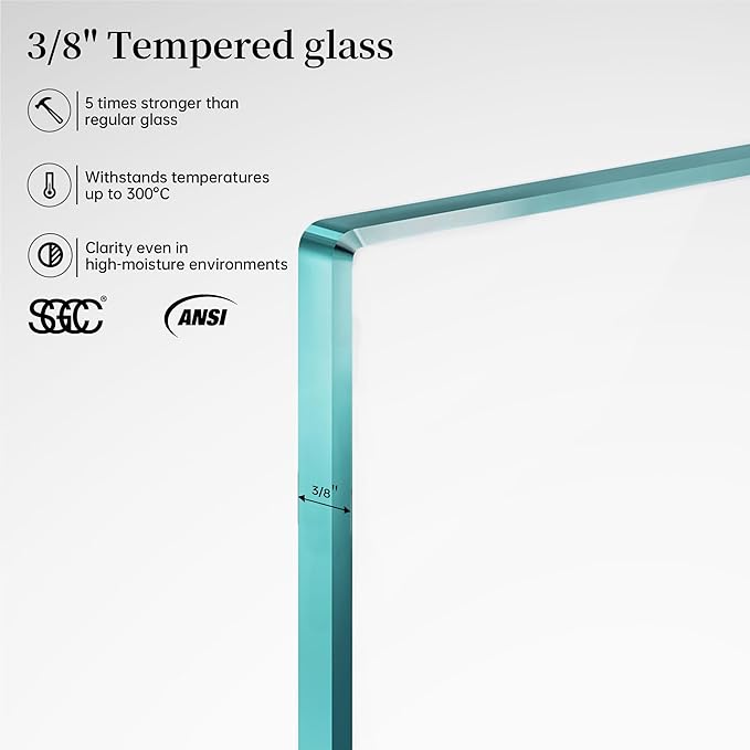 29.6-29.8 x 72Frameless Hinged Shower Door Single Swing Shower Panel with 5/16” (8mm) Tempered Glass 180° in &amp Out Opening 5mm Adjustable for Non-Vertical Walls (Brushed Gold 29.8 x 72)