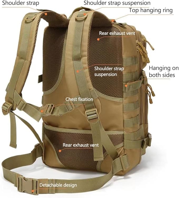 45L Military Tactical Backpack Large Men Army 3 Day Assault Rucksack Molle Bag Daypack (CP)