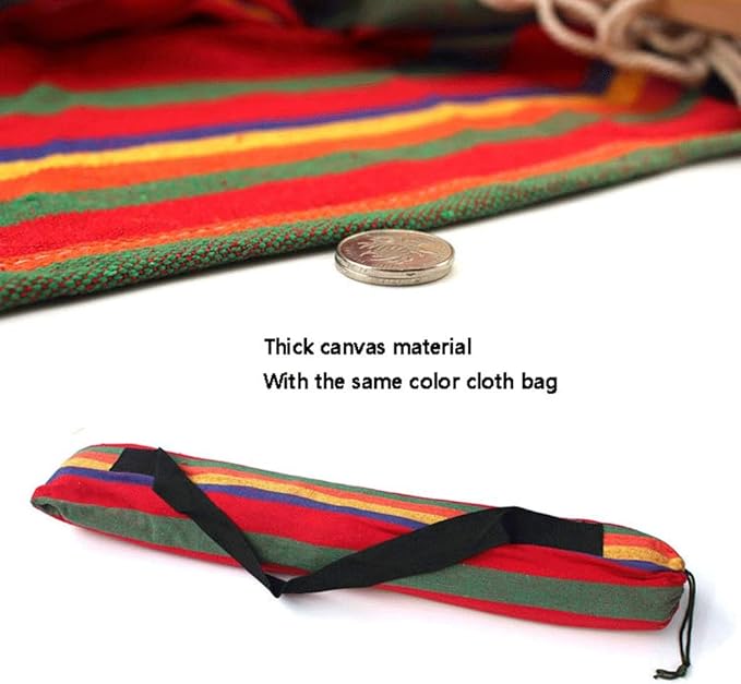 Portable Hammock Single Camping Hammock Rainbow Stripe Thickened Canvas Hammocks for Camping Travel for Backpacking Beach (Color : Rojo Size : 200X80cm)