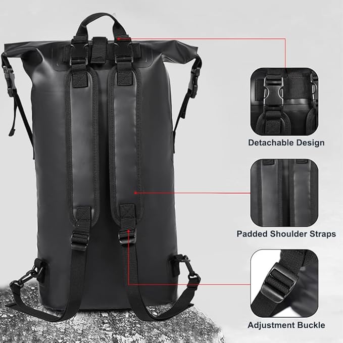 Waterproof Backpack Roll-Top Dry Bag Waterproof Backpack Heavy Duty Roll-Top Closure Swim Bag with Front-Zipper Pocket