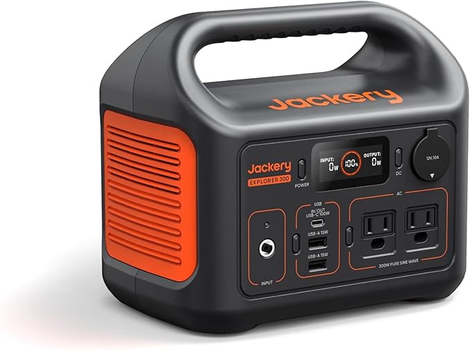Jackery Portable Power Station Explorer 300 with 16.4 Ft Extension Cable 292Wh Backup LiFePO4 Battery Solar Generator for Outdoors Camping Travel Hunting Blackout (Solar Panel Optional)